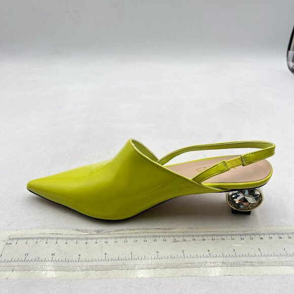 XYD Lemon Yellow Low Heel Edgy Pointed Toe Slip On Slingback Crystal Heel Pumps - Picture 2 of 8